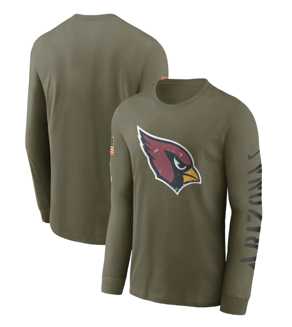 Men's Arizona Cardinals Olive 2022 Salute to Service Long Sleeve T-Shirt Men's Arizona Cardinals Olive 2022 Salute to Service Long Sleeve T-Shirt